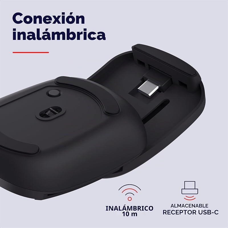 Rato sem fios dobrável Zylo com recetor USB-C Micro, preto