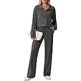 PINSPARK 2 Piece Sets for Women 1/2 Zip Sweatsuit Loose Fit Sweatshirt Straight Leg Pants 2025 Matching Outfit Fall Tracksuit