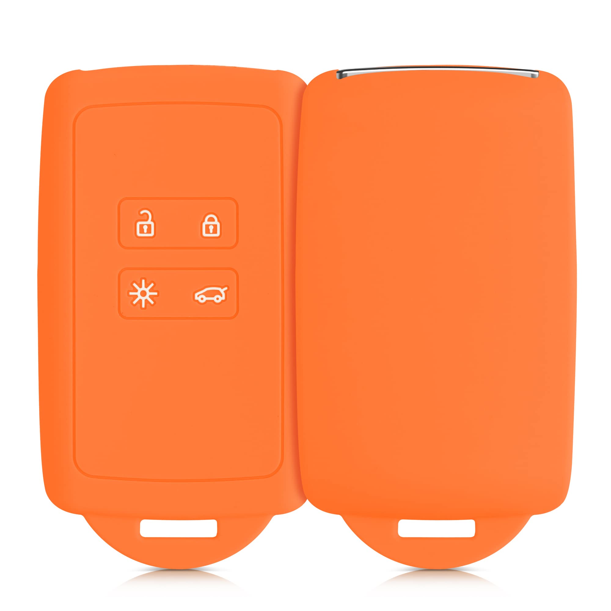 kwmobile Car Key Cover Compatible with Renault 4 Button Car Key Smart Key (only Keyless Go) - Silicone Protective Key Fob Cover with Built-in Eyelet - Fruity Orange