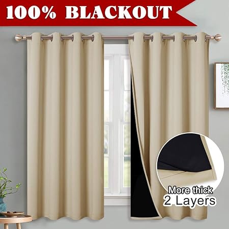 Pony Dance Rideaux Très Occultants Double Rideaux à Oeillets Antibruit Tissu Lourd Lumineux Bloquer Isolant Thermique L 132 X H 160 Cm Jaune Beige