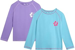 Real Love Toddler Girls Rash Guard - 2 Pack Quick Dry Sun Protection Girls Swim Shirt Long Sleeve Rash Guard Kids (2T-16)