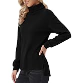Allegra K Turtleneck Tops for Women's Casual Knit Long Sleeve Shirts | Fall Winter, High Low Hemline, Side Split, Long Sleeves, TurtleNeck, Keep Warm, Regular