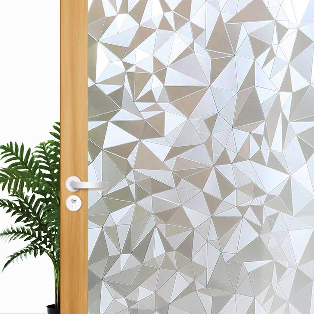 Decorative Privacy Window Film, 3D Window Tint Stained Glass Door Film Static Cling Reflective Window Decor/Privacy Protection/Heat Control/Anti UV for Home/Office, 17.7x78.7 inch Gravel