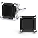 18K White Gold Plated Sterling Silver Asscher Cut Cubic Zirconia Stud Earrings for Women Men | Square CZ Stud Earrings Simulated Diamond Earrings Studs