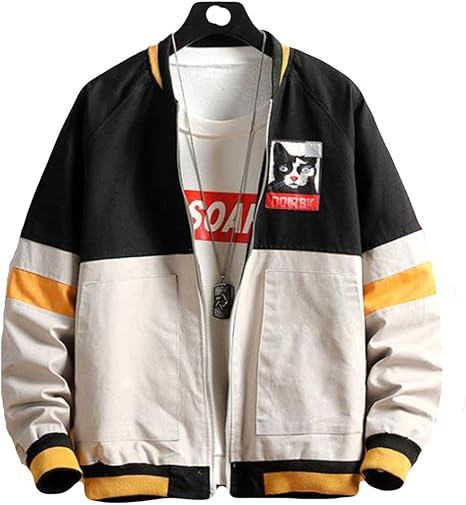 Amazon Debangniメンズ ジャケット ブルゾン ゆる スプライス色 スタジャン ジャンパー おしゃれ 黒コート 春コート 綿 野球服 カジュアル ファッション 長袖ジャンパー メンズ コート ジャケット 通販