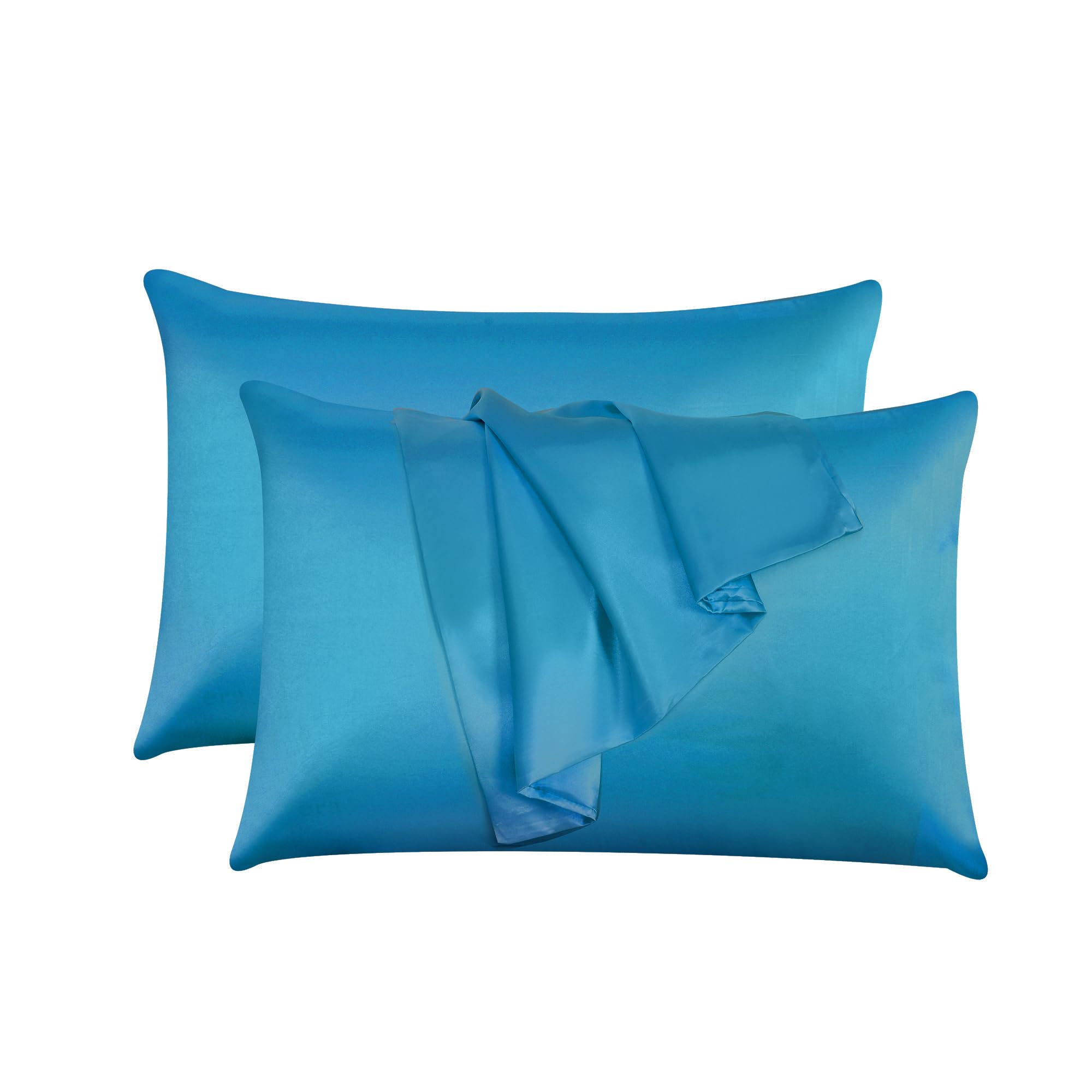 ROOEE Satin Silk Pillowcases for Hair and Skin 2 Pack Standard Size 50x75cm Envelope Closure Pillow Case (TEAL)