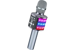 BONAOK Bluetooth Wireless Karaoke Microphone with LED Lights,4-in-1 Portable Handheld Mic with Speaker Karaoke Player for Singing Home Party Birthday Gift for Kids Adults Girls Q78(Space Gray)