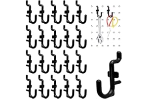 Tnuocke 100pcs J Shape Black Pegboard Hooks,Locking Peg Board Hooks, Black Peg Hook Accessories,Heavy Duty ABS Plastic for Peg Boards Assortment Tool Organizer H-001