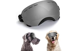 OUTAMATEUR Large Dog Sunglasses Dog Goggles Pet Glasses Pet Eyewear with Adjustable Strap,Glasses for Medium Large Dog Swimming Skating Glasses UV Proof Windproof Dustproof (Black-Gray)