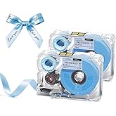 Phomemo A30 P15 Exclusive Embellish Black Text Print on Light Blue Satin Ribbon, Fabric Ribbons for Gift Wrapping, Wedding Bouquets, DIY Crafts, Valentine's Day, Party Decor, 12mm x 5m, 2 Packs