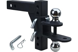 REDTEE Multi-Purpose Adjustable ATV/UTV Trailer Hitch Ball Mount with 2-Inch Receiver, 1-7/8 & 2-Inch Dual Ball Tow Hitch, Includes Pin & Clip, Fits 5/8-Inch Clevis Pin, Matte Black