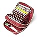 SHANSHUI Credit Card Holder, RFID Blocking Primely Genuine Leather Coin Purse Wallet,Twin Golden Metal Zippers Sectioned Concertina Gift Boxed for Mother's Gift (Red)