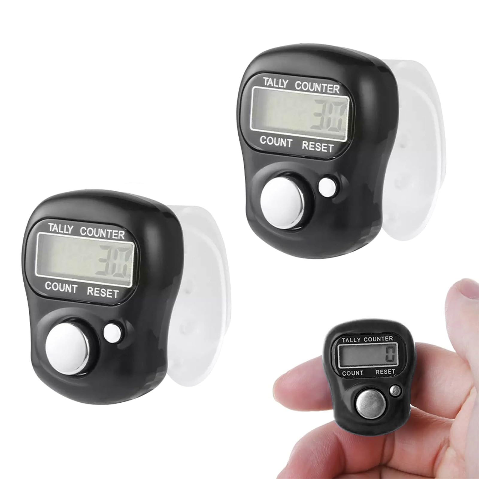 Digital Lap Counter, Mini Finger Counter, Electronic Hand Counter, Finger Counters, Digital LED Finger Clicker, Electronic Finger Counter, Finger Counter, Mini Hand Counter (2 Pieces, Black)