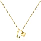 M MOOHAM Heart Initial Necklace for Women Girls - 14K Gold Plated Letter A-Z Pendant Necklace Dainty Heart Necklaces Tiny Initial Necklaces Birthday Gifts for Women Jewelry