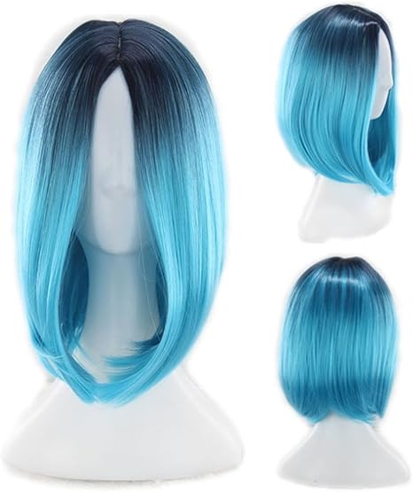 Amazon Co Jp Vaguki かつら 女性 ウィッグ ショートカット グラデーションの色 耐熱 長さ35cm Color ブルー ホーム キッチン