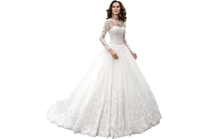 Hegabch 2024 Luxury Ball Gown Wedding Dresses for Bride Long Sleeve V Neck A Line Bridal Gowns Lace Appliques with Train