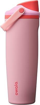 Owala FreeSip Sway Insulated Stainless Steel Water Bottle with Two-Way Spout, Built-In Straw and Bucket Handle, Made for Travel, School, and Sports, 30oz, BPA Free, Leak Proof, Pink Angel Food Cake