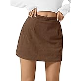 Wenrine Womens Corduroy Mini Skirt High Waisted Basic Casual A-line Short Skirts