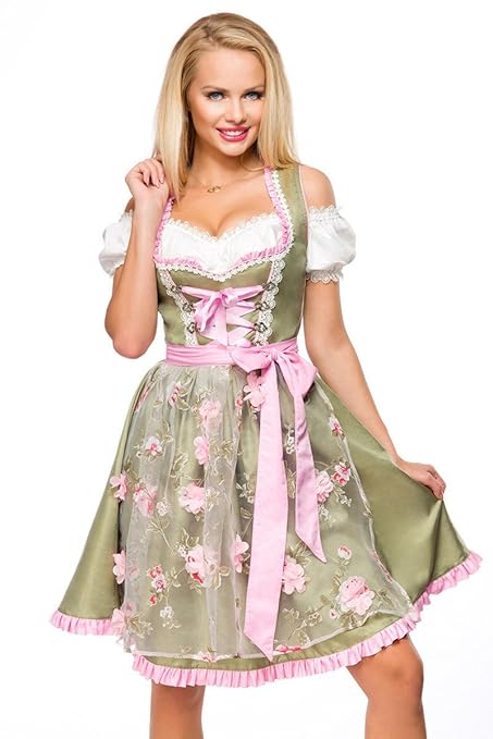Dirndline Dirndl mit Blumenschürze Mittellanges Kleid grün/pink