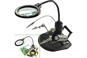 LED Light Helping Hands Magnifier Station - FEITA 2.5X/4X Lighted Heavy Base Magnifying Glass Stand with Auxiliary Clamp Alli
