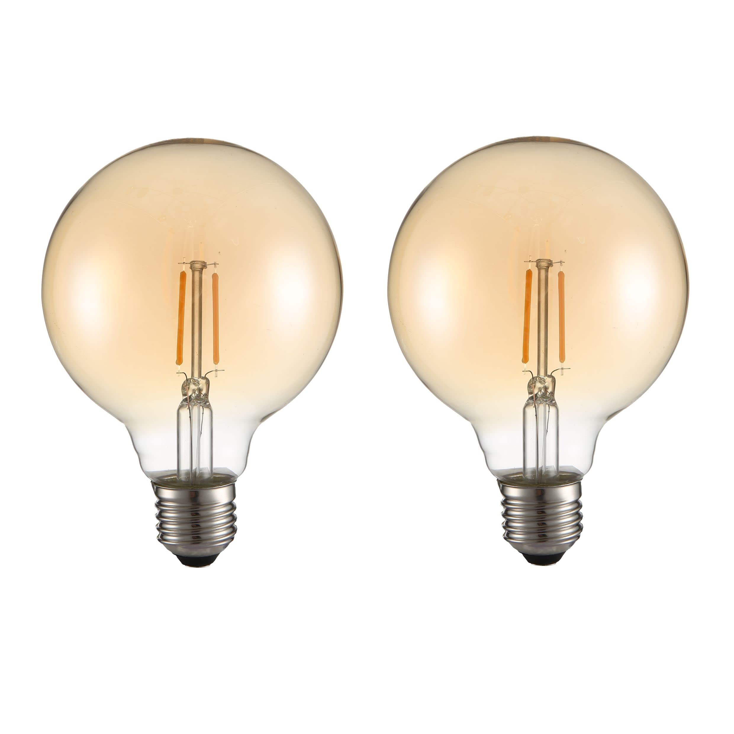 TEKLED G95 E27 LED Filament Globe Bulb, 2W (25W Equiv.), 2400K Warm White Amber Tint, Non-Dimmable, Pack of 2