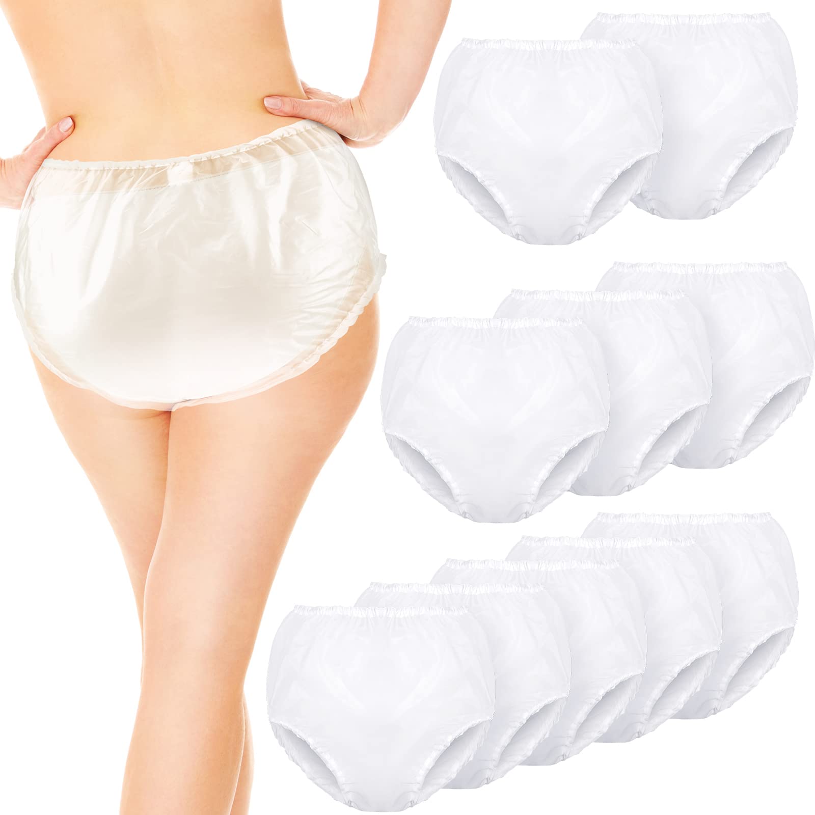 Photo 1 of Weewooday 10 Pcs Adult Plastic Pants, Medium, White, Waterproof Incontinence Underpants, EVA Pull on Cover Pants, Leak Proof, Washable Incontinence Pants for Men and Women