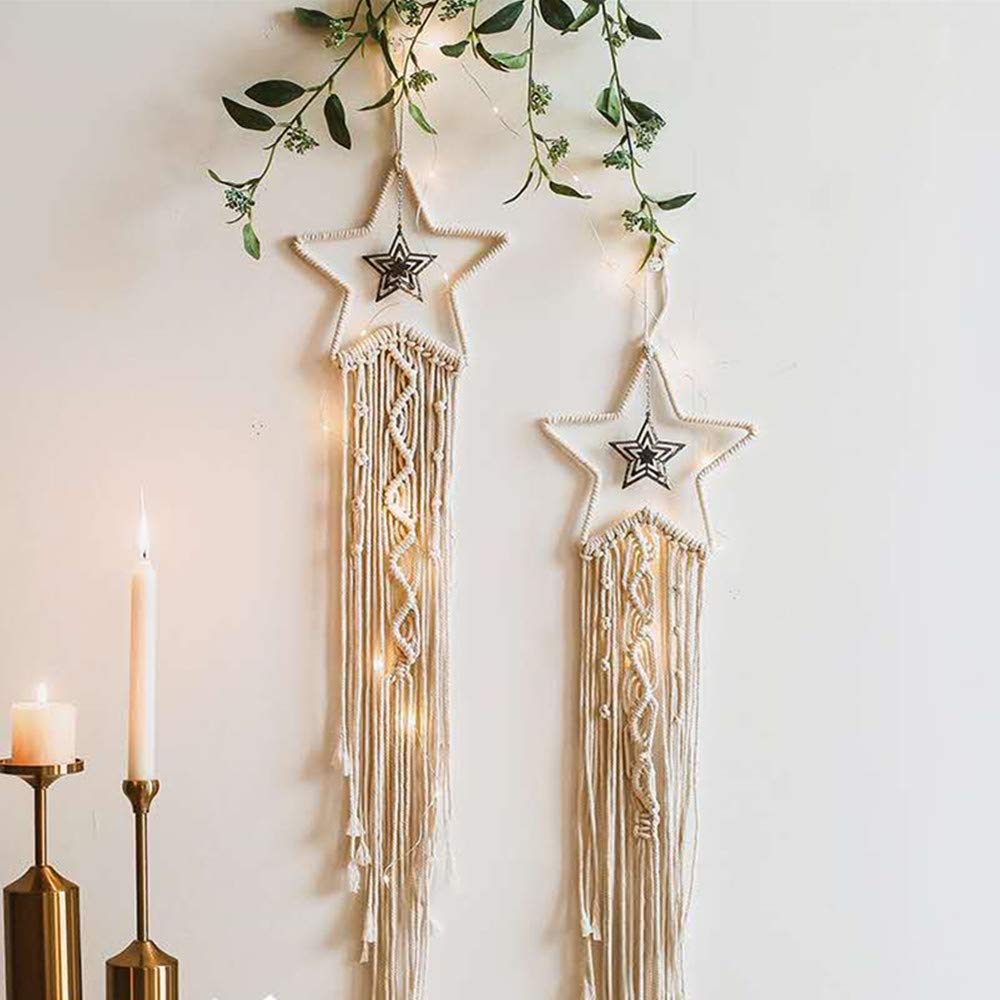 Aotoer Star Design Bohemian Dream Catcher Macrame Wall Hanging, Handmade Cotton Dream Catcher Wall Art Present for Friends, Elders, Children, Classmates and Teachers
