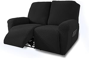 NORTHERN BROTHERS Loveseat Recliner Covers 2 Seater, Stretch Reclining Loveseat Cover, Machine Washable Recliner Loveseat Covers, Furniture Protector Double Recliner Cover for Dog Kid, Black