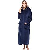 Alexander Del Rossa Fleece Zip Up Robes for Women with Zippered Front, Hooded Zipper Robes for Women, Womens Long Robe