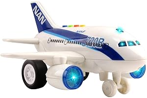 Vokodo Commercial Airplane Friction Powered Aviation Toy Push and Go 1:160 Scale Aircraft with Fun Lights and Sounds Durably Built Kids Pretend Play Air Plane for Children Boys Girls