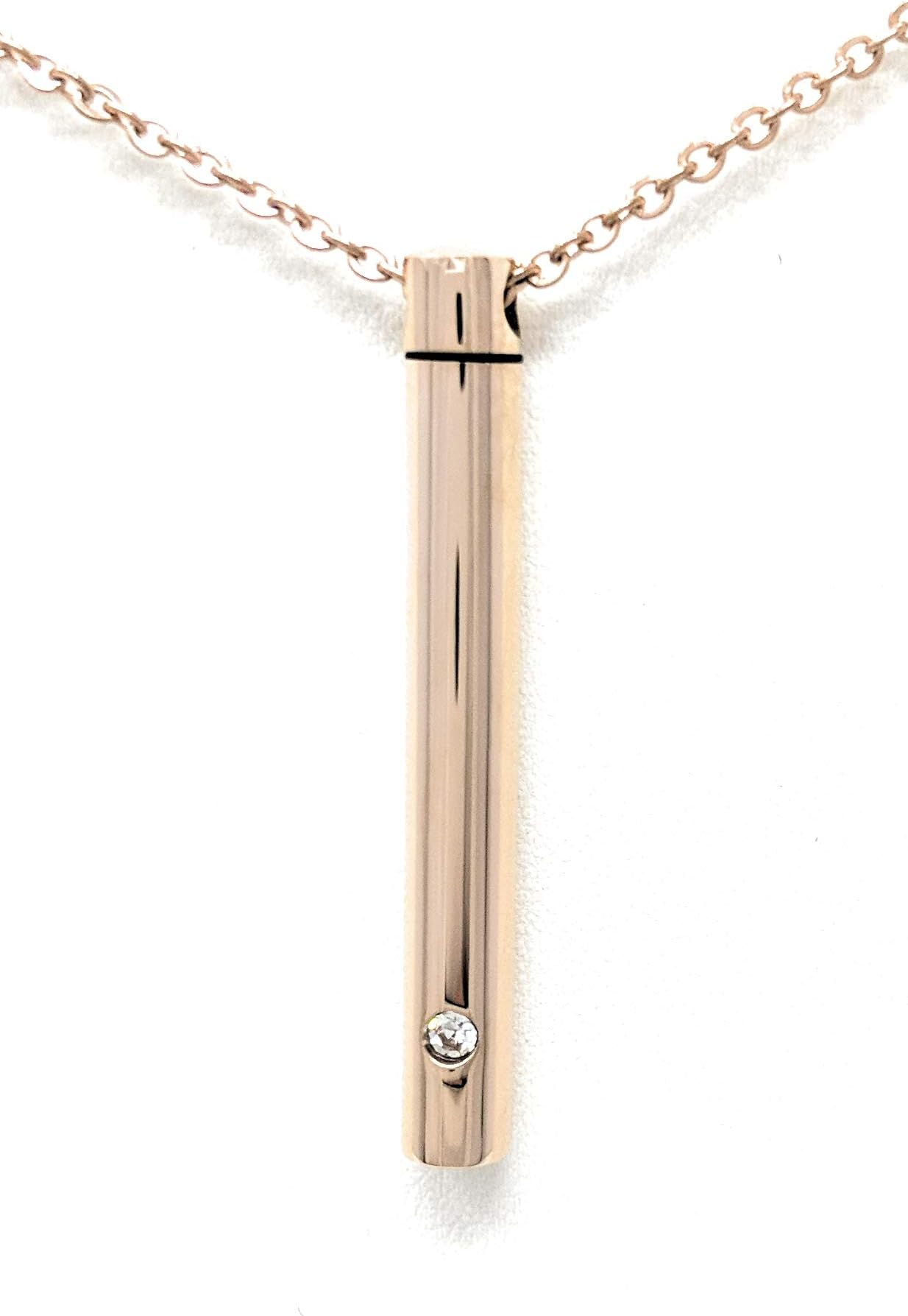 Katie Collection Cremation Jewelry for Ashes Keepsake Minimalist bar with Necklace Chain in Rose Gold Plated Stainless Steel with Cubic Zirconia