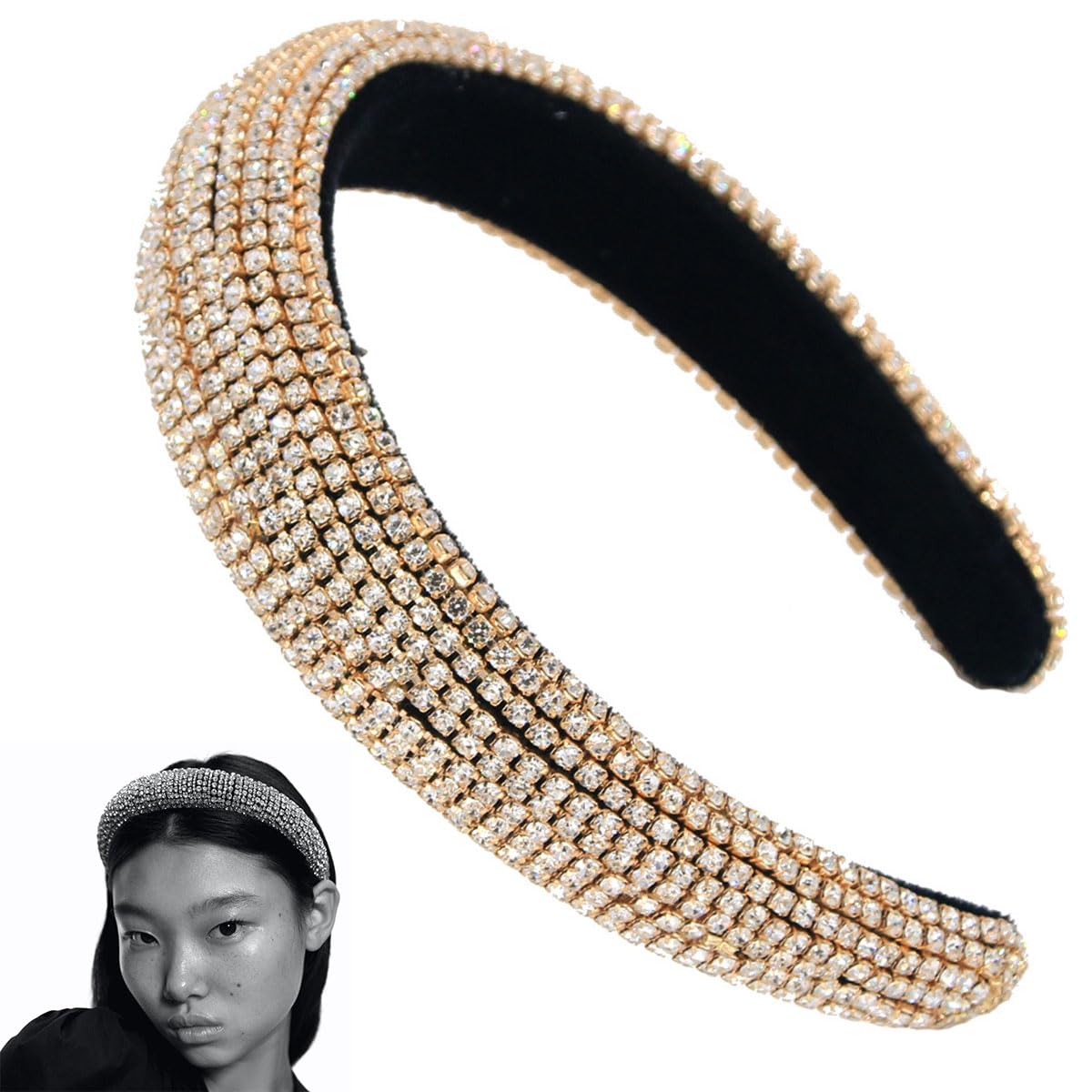 scicent Hairbands Women Glitter Sequins Sparkly Hard Headbands Wide Padded Hair Bands Fashion Cute Head Band Daily Accessories for Girls and Women Gold 16815 — image 1