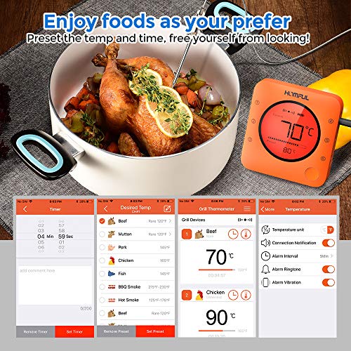 Meat Thermometer, HOMFUL Bluetooth Digital Oven BBQ Bake Thermometer, Wireless Remote APP Controlled Grill Thermometer with 6 Stainless Steel Probes for Cooking, Baking, BBQ, Oven and Smoker