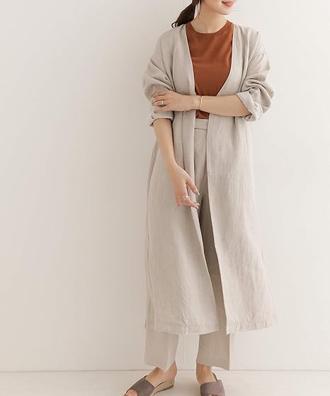 Amazon アーバンリサーチ ドアーズ ジャケット コート リネンノーカラーラップコート レディース Dr94 27m405 Natural One コート ジャケット 通販