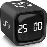 Rotating Productivity Timer 5/25/10/50, Desk Flip Timer, ADHD Tool | Countdown/Stopwatch Cube Timer, Vibration/High/Low Volume/Custom Modes, for Work Study, Back to School, Kitchen