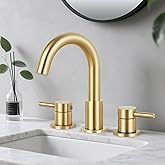 IUERASD Bathroom Faucet 3 Hole, Brushed Gold Bathroom Sink Faucet with Pop Up Drain, 8 inch Widespread Bathroom Faucet with 360° Swivel Spout, 2 Handle Vanity Faucet with Water Supply Hoses