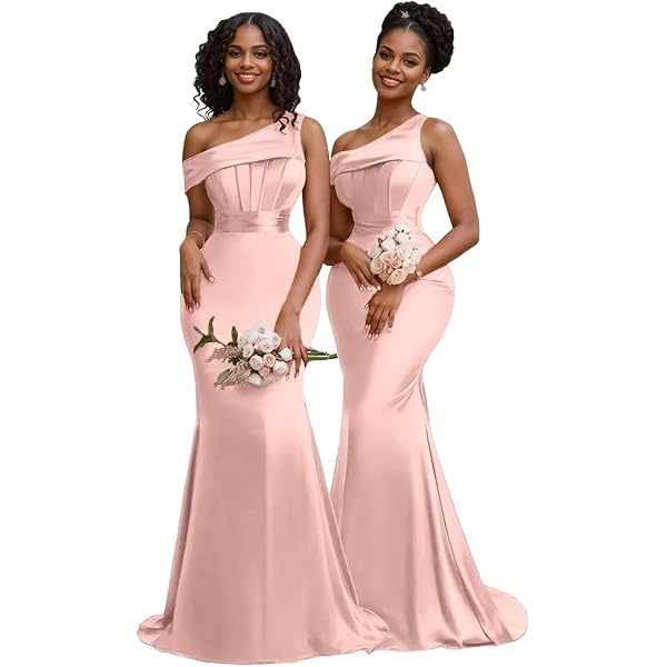 one shoulder bridesmaid dresses blush One Shoulder Crepe Blush Fitted Bridesmaid Dress  Dressesforparty