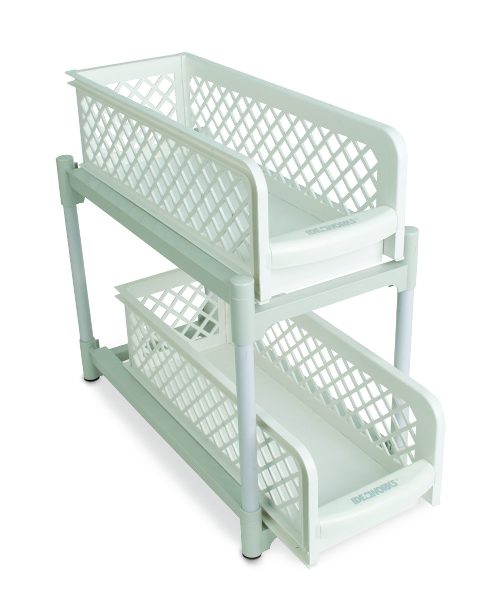 Ideaworks Portable 2 Tier Basket Drawers, White, Alloy, 38 x 18.5 x 36.2 cm