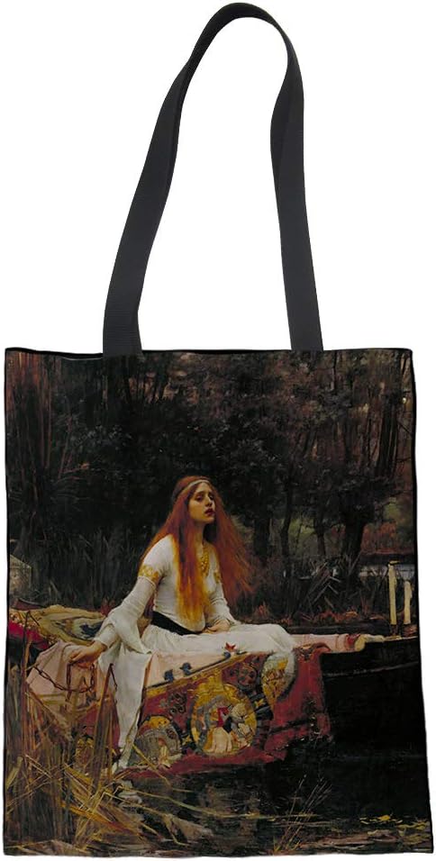 SEANATIVE Eco-Friendly Linen Tote Bag for Women Men Outdoor Sports Hiking Shoulder Handbag Series John William Waterhouse The Lady of Shalott Pre-Raphaelite1888