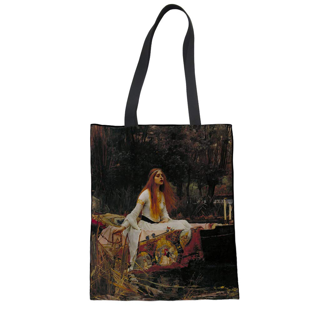 SEANATIVE Eco-Friendly Linen Tote Bag for Women Men Outdoor Sports Hiking Shoulder Handbag Series John William Waterhouse The Lady of Shalott Pre-Raphaelite1888.