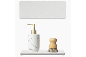 RAZBORCI 2PCS Bathroom Sink Vanity Trays, Water Absorbing Diatomite Stone Drying Soap Dish Dispenser for Kitchen Counter, Sponge Holder Mat Rack Faucet Splash Guard Caddy Organizer, Beige, 9"x3.5"