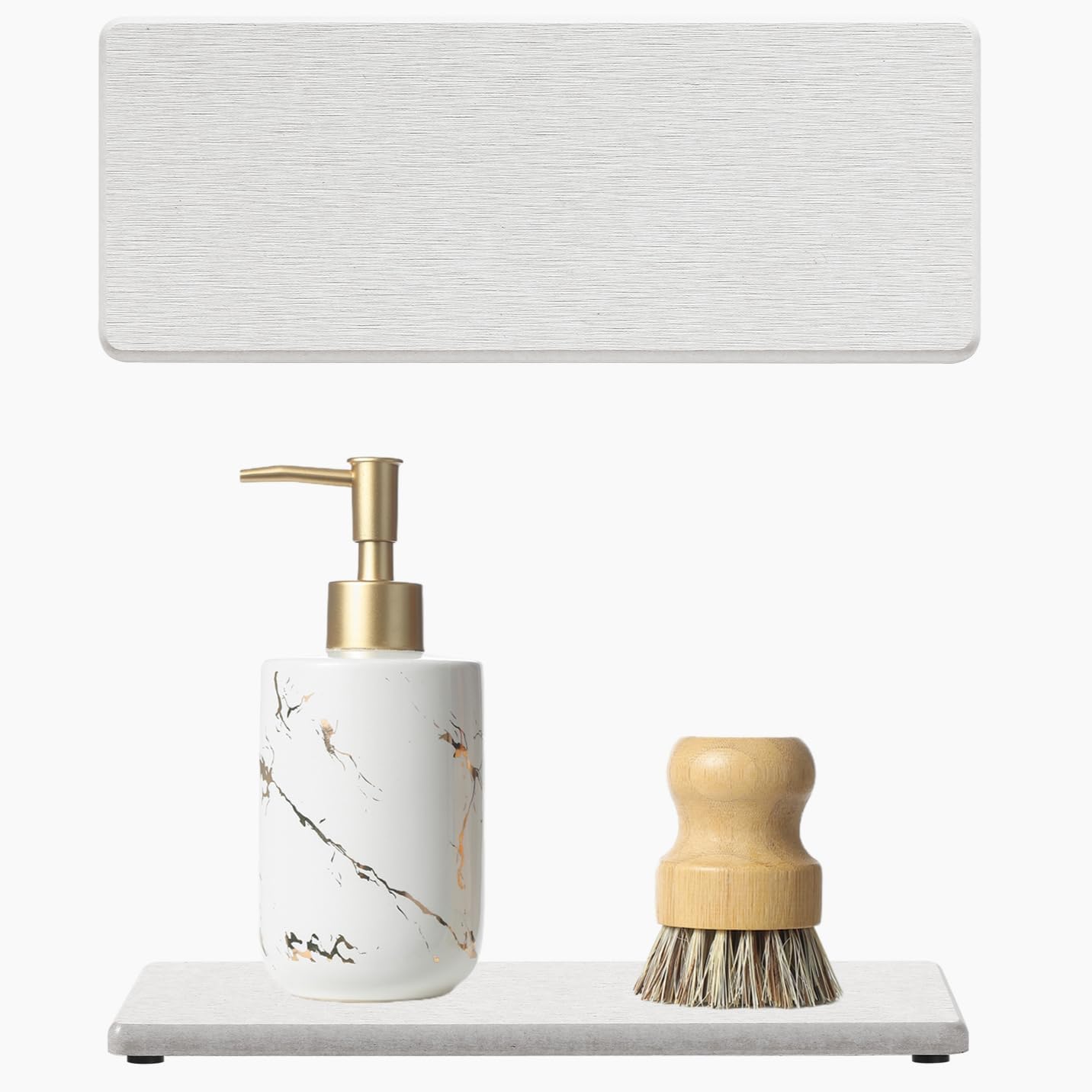 Photo 1 of 2PCS Bathroom Sink Vanity Trays, Water Absorbing Diatomite Stone Drying Soap Dish Dispenser for Kitchen Counter, Sponge Holder Mat Rack Faucet Splash Guard Caddy Organizer, Beige, 9"x3.5"
