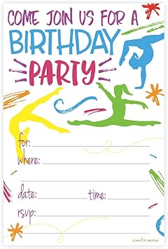 Gymnastics Birthday Party Invitations Fill In Style 20 Count With Envelopes