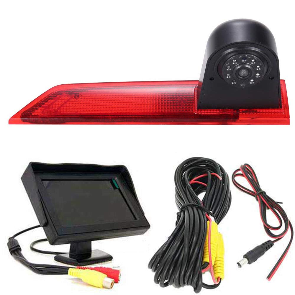 HD Brake Light Rear View Backup Camera Set with 4.3 Inch LCD Monitor, Transporter Waterproof Night Vision Car Roof Reversing Camera Replacement for Ford Transit Custom 2012-2016