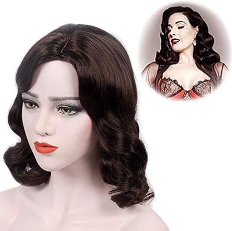 Stfantasy Finger Wave Wig 1920s Retro Mid Length Long Curly Brown