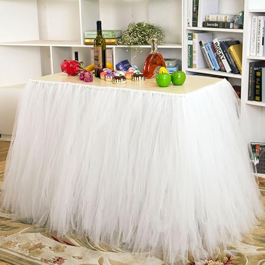 Amazon Com Shzons Table Skirt Tulle Tutu Table Cloth Skirting For Wedding Girls Princess Party Baby Shower Birthday Party Festival Decoration Kitchen Dining