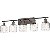 zeyu 35 Inch Farmhouse Bathroom Lighting Fixture, 5-Light Bathroom Vanity Light, Oil Rubbed Bronze Finish with Clear Hammered