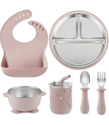 Ensemble 4 Pièces Assiette Bébé En Acier Inoxydable – Avec Ventouse, Bol à Poignées, Fourchette Et Cuillère