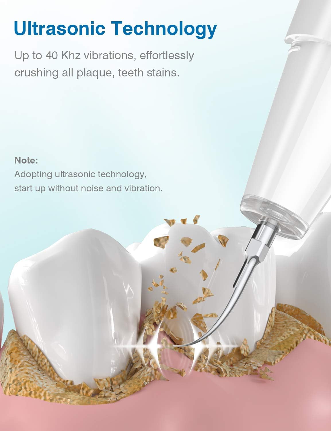 Plaque Remover for Teeth, Sonic Tooth Cleaner Tartar Remover, Electric Teeth Cleaning Kit with 2 Replacement Heads and 1 Tongue Scraper, 5 Adjustable Modes, Safe for Adult and Kids: Health & Personal Care