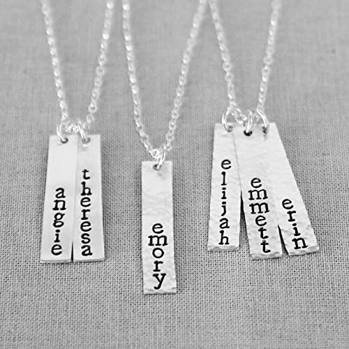 Custom Vertical Bar Necklace, Hand Stamped Sterling Silver Name Plate Necklace - Personalized Choose 1, 2 or 3 Nameplate bars